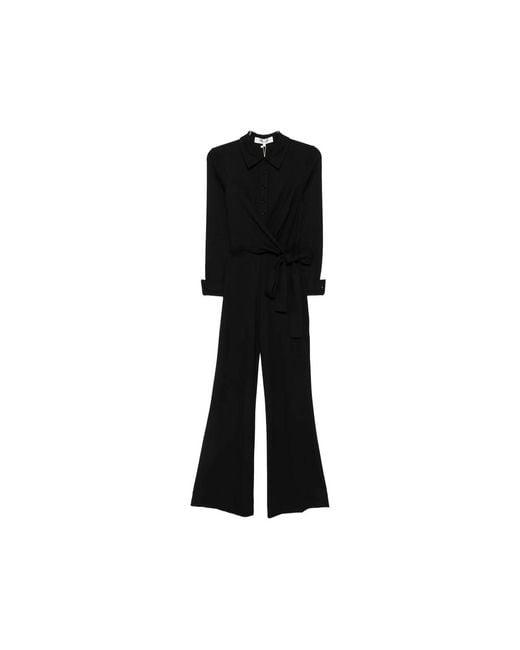 Diane von Furstenberg Black Michele Wrap-Front Long-Sleeve Jumpsuit