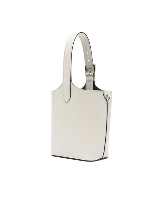 Prada White Logo-Print Bucket Bag