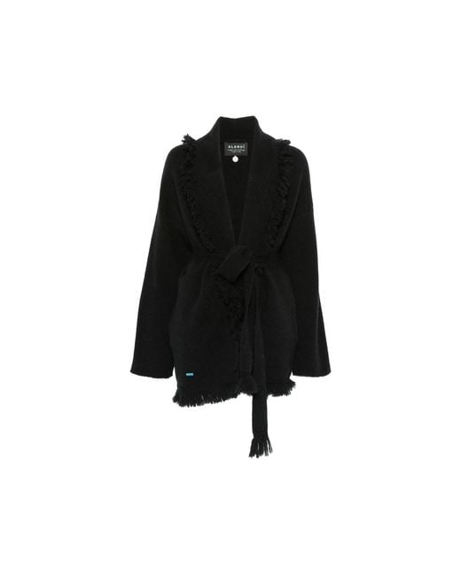 Alanui Black Fringe-Trim Belted Cardigan