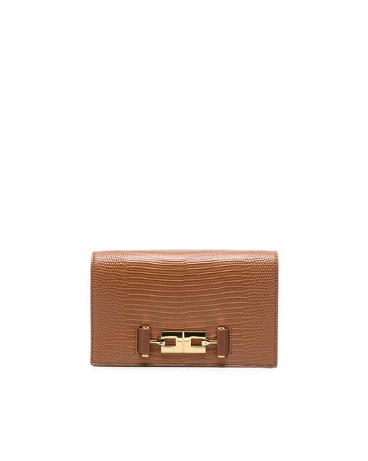 Elisabetta Franchi Brown Reptile-Effect Logo-Plaque Clutch Bag