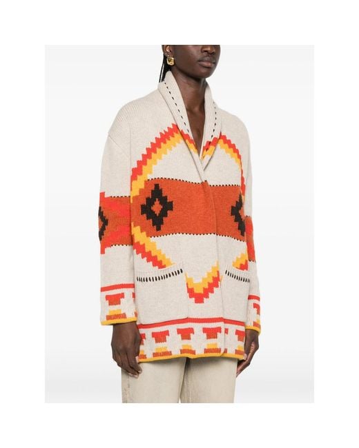Kujten Orange Intarsia-Knit Shawl-Collar Cardigan