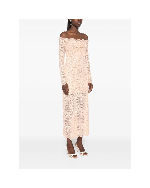 Rabanne Pink Floral-Lace Long-Sleeve Midi Dress