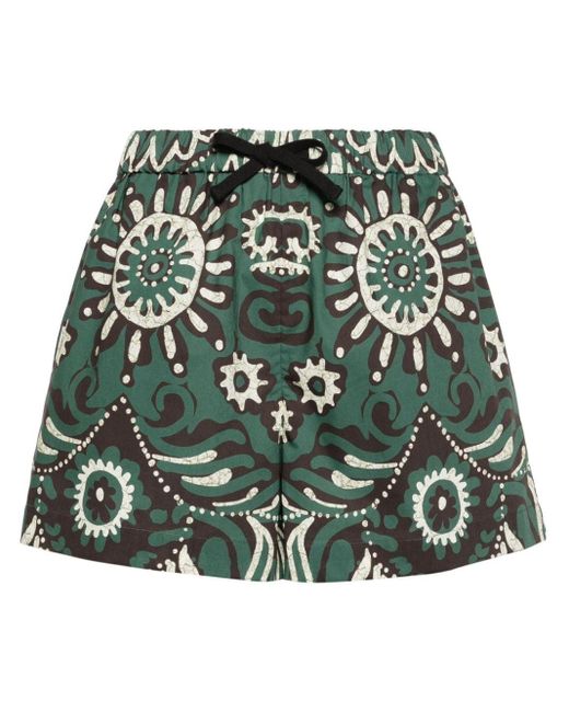 Sea Green Charlough-Print Cotton Shorts