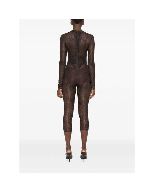 ANDAMANE Brown Sheila Lace-Pattern Long-Sleeve Jumpsuit