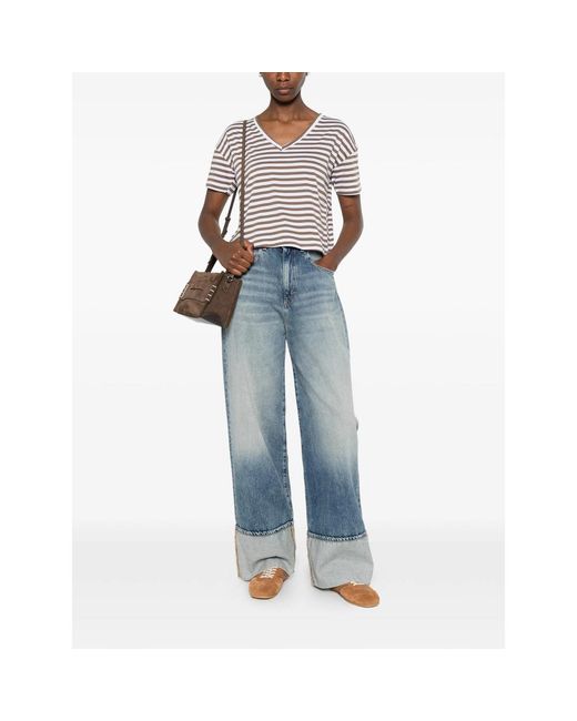 Aragona White Striped V-Neck T-Shirt