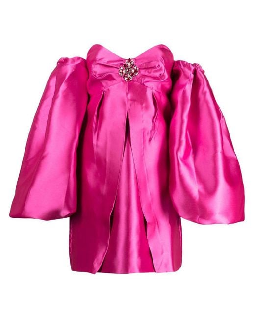 PATBO Pink Crystal-embellished Puff-sleeve Minidress