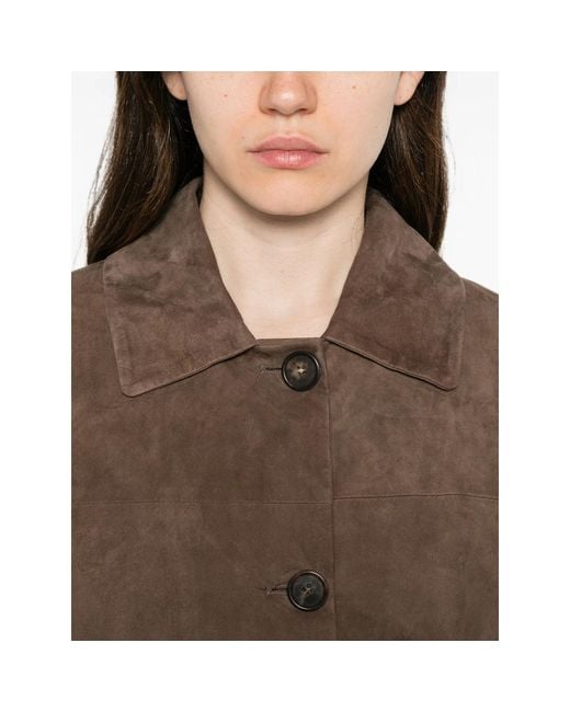 Max Mara Brown Smmastrale Button-Fastening Leather Jacket