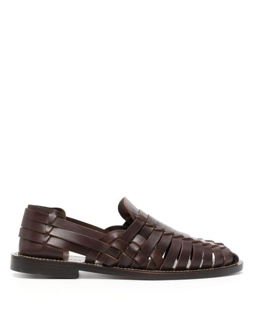 Tagliatore Brown Panelled Woven Leather Sandals for men