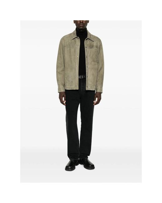 SANTORO Green Suede Press-Stud Jacket for men