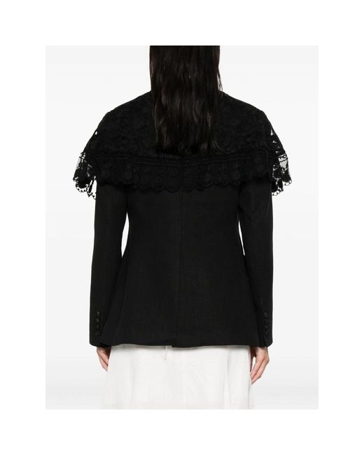 Sea Black Lace-Trimmed Pinstripe Jacket