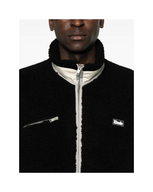 Rhude Black Logo-Patch Fleece Jacket for men