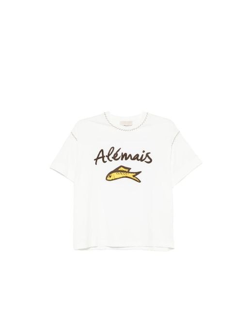 ALÉMAIS White Logo-Embroidered Cuffed T-Shirt