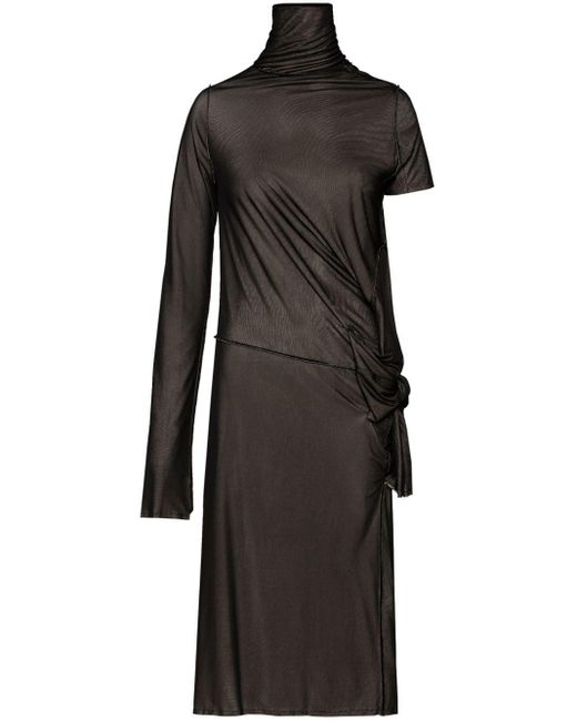 Maison Margiela Black Asymmetric Ruched Midi Dress