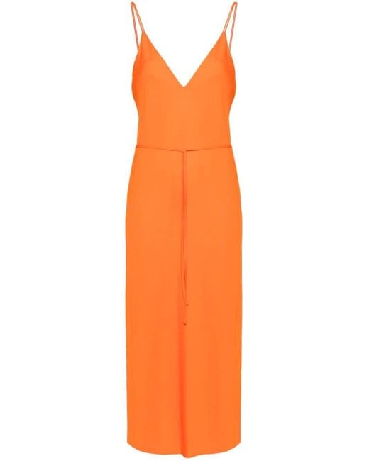 Calvin Klein Orange Crepe De Chine Midi Dress