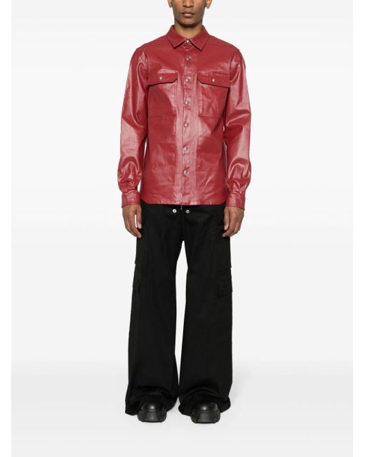Rick Owens Red Coated Denim Shirt Jacket for men