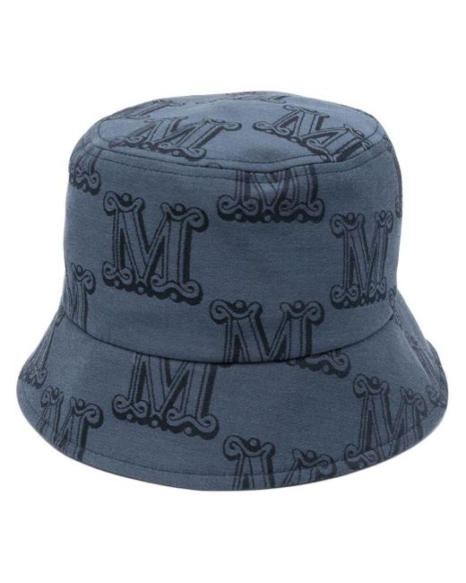 Max Mara Cotton Monogram-print Bucket Hat in Blue | Lyst Australia