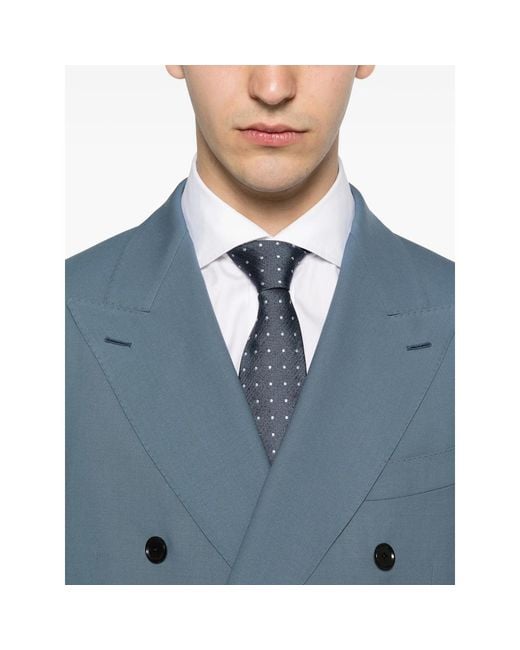 Caruso Blue Double-Breasted Tailored Suit for men