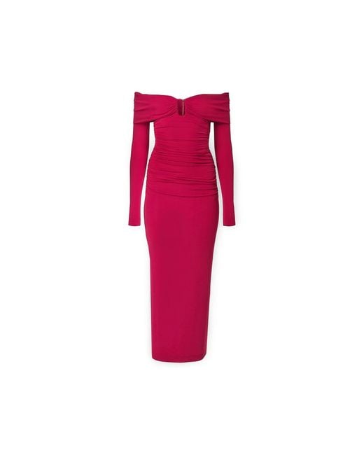 Carolina Herrera Red Off-Shoulder Midi Dress