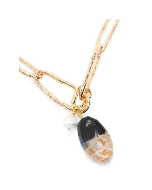 Forte_forte Metallic Glass-Pendant Pearl-Detail Necklace