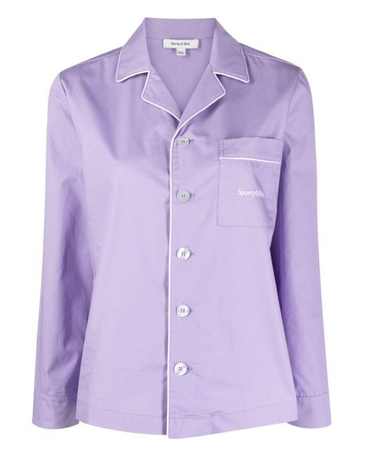 Sporty & Rich Purple Chest-pocket Button-up Pyjama Top