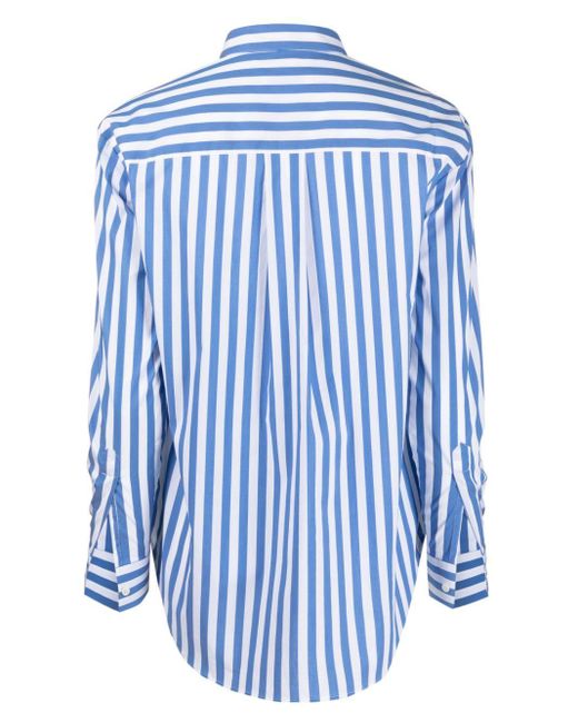 Maison Labiche Blue Embroidered-Logo Striped Shirt