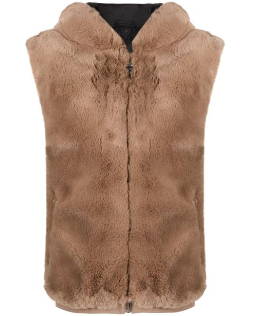 Moose Knuckles Brown Faux-Fur Hooded Gilet
