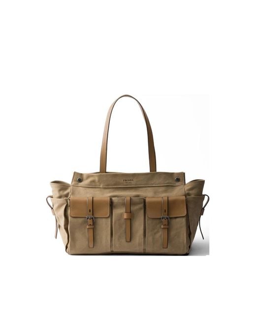 Prada Brown Route Canvas And Leather Tote Bag for men
