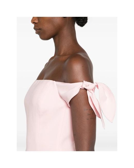 Carolina Herrera Pink Off-Shoulder Bow-Detail Midi Dress
