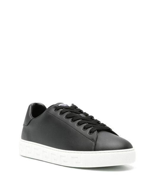 Versace Black Greca Faux-Leather Sneakers for men
