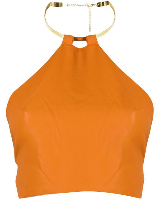 House Of Sunny Orange Faux-leather Halter Top