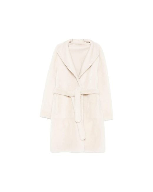 Yves Salomon Natural Belted Shearling Coat