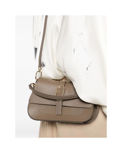 Furla Gray Arch-Logo Leather Shoulder Bag