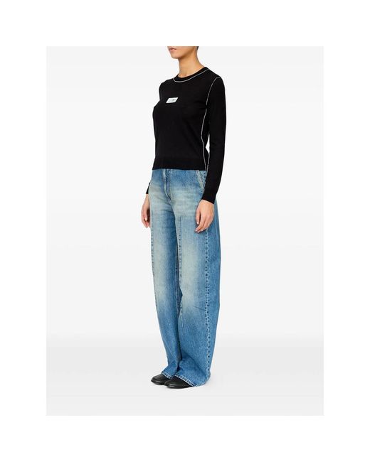 MM6 by Maison Margiela Black Contrast-Trimmed Wool Blend Knit Jumper