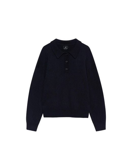 Anine Bing Blue Lee Polo Sweater