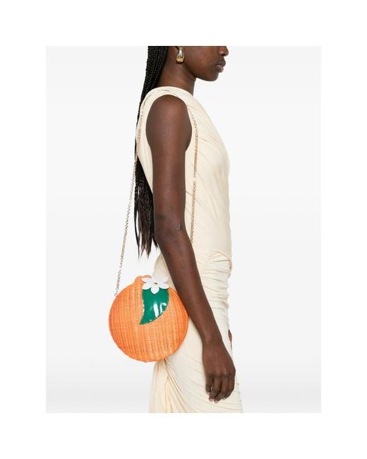 Serpui Orange Flower Embellished Clutch Bag
