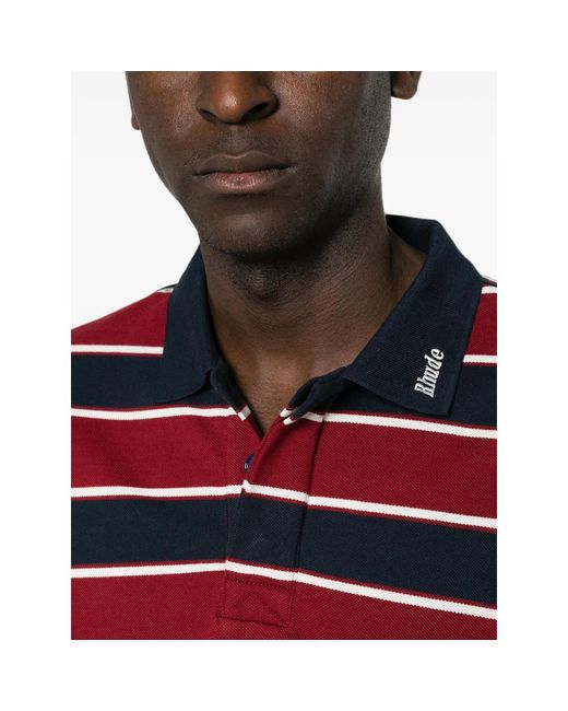 Rhude Red Striped Long-Sleeve Polo Shirt for men