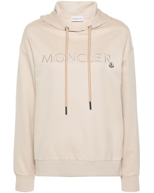 Moncler Natural Logo-Embroidered Cotton Hoodie