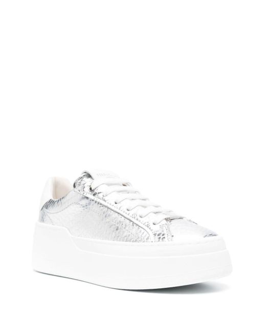 Ferragamo White Wedge Metallic Plaftorm Sneakers