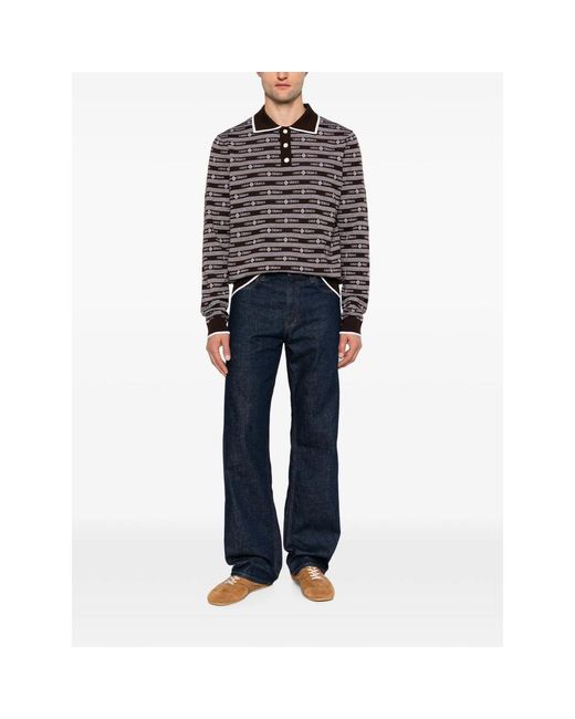 Casablanca Black Logo-Jacquard Long-Sleeve Polo Shirt for men