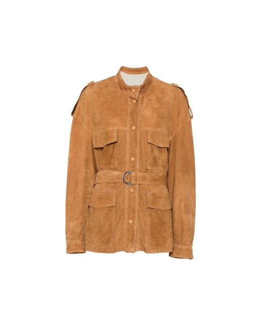 Cassell Brown Sahariana Belted Suede Jacket