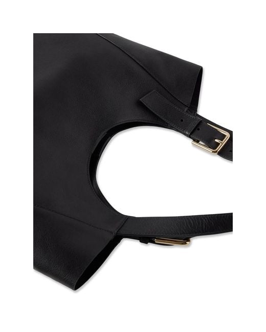 Furla Black Buckle-Detail Leather Tote Bag