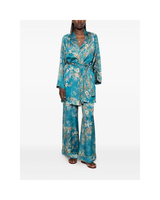 Forte_forte Blue Floral-Print Belted Jacket
