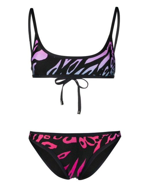 The Attico Black Gradient Animal Print Bikini