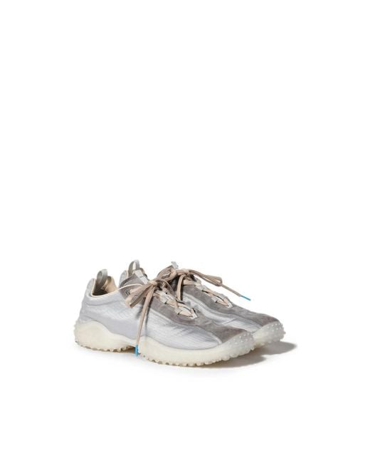 Miu Miu White Bubble Technical Fabric And Suede Sneakers