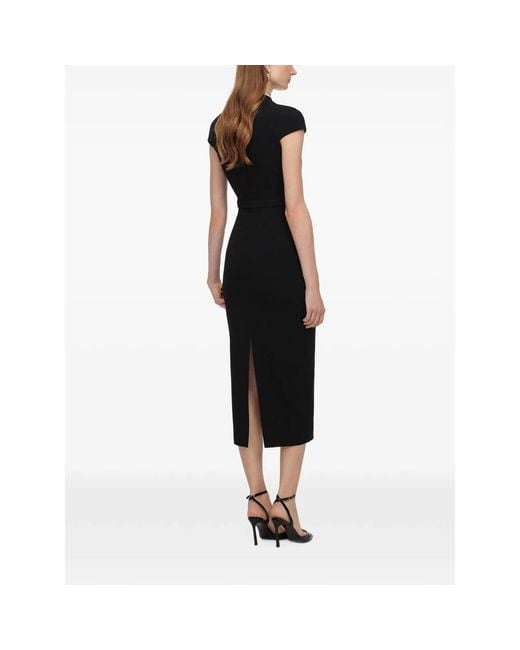 Self-Portrait Black Wool Crepe Midi Dress
