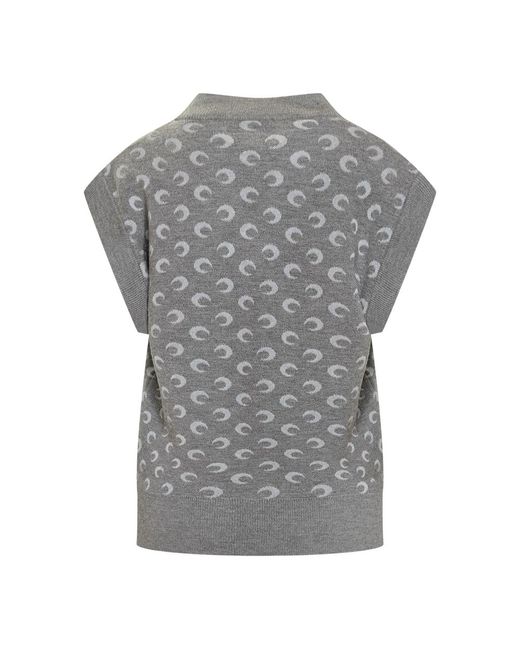 MARINE SERRE Gray Crescent-Print V-Neck Vest for men