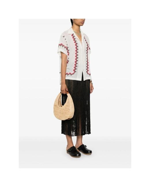 Staud Metallic Woven Raffia Bag With Leather Trim