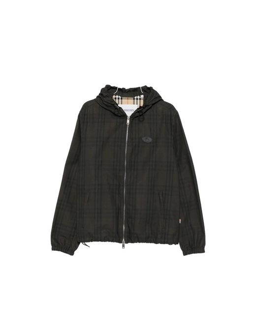 Burberry Black Check-Pattern Hooded Jacket for men