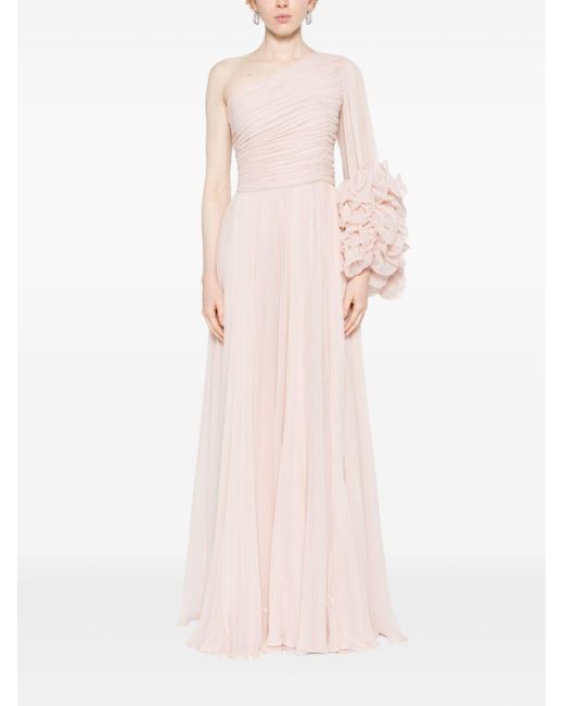 Costarellos Pink Draped Silk Maxi Dress