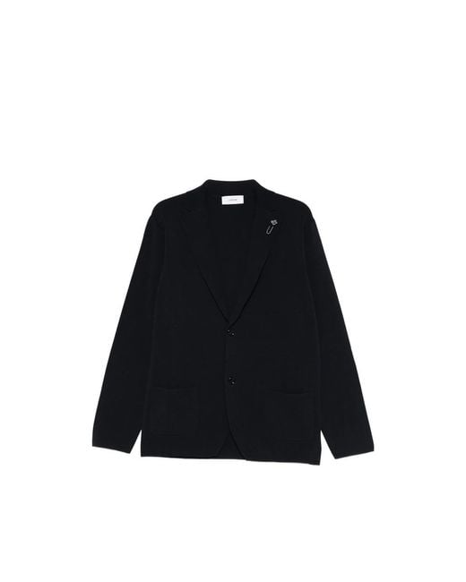 Lardini Black Flower-Detail Pocketed Cardigan for men
